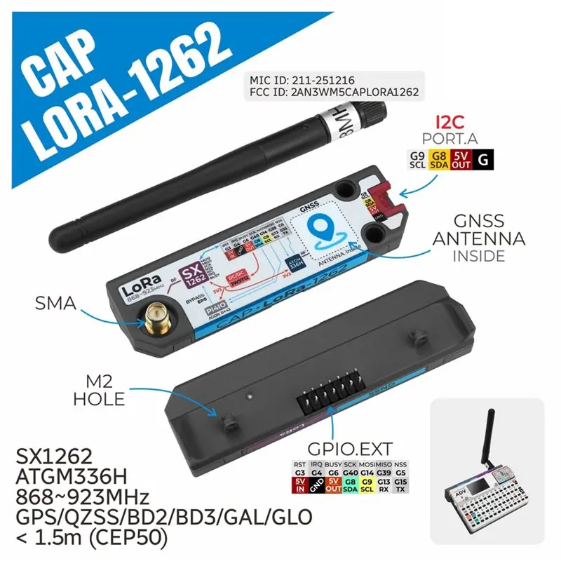 Фото Модуль Lora 1262 для Cardputer Adv SX1262, ATGM336H с поддержкой Lora+ GPS GNSS для сети Meshtastic №5