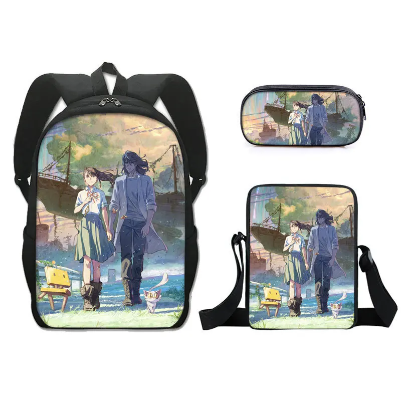 

Three-piece Set Suzume No Tojimari Bell Bud Tour Backpack Elementary and Middle School Students School Bag Pencil Bag Shoulder