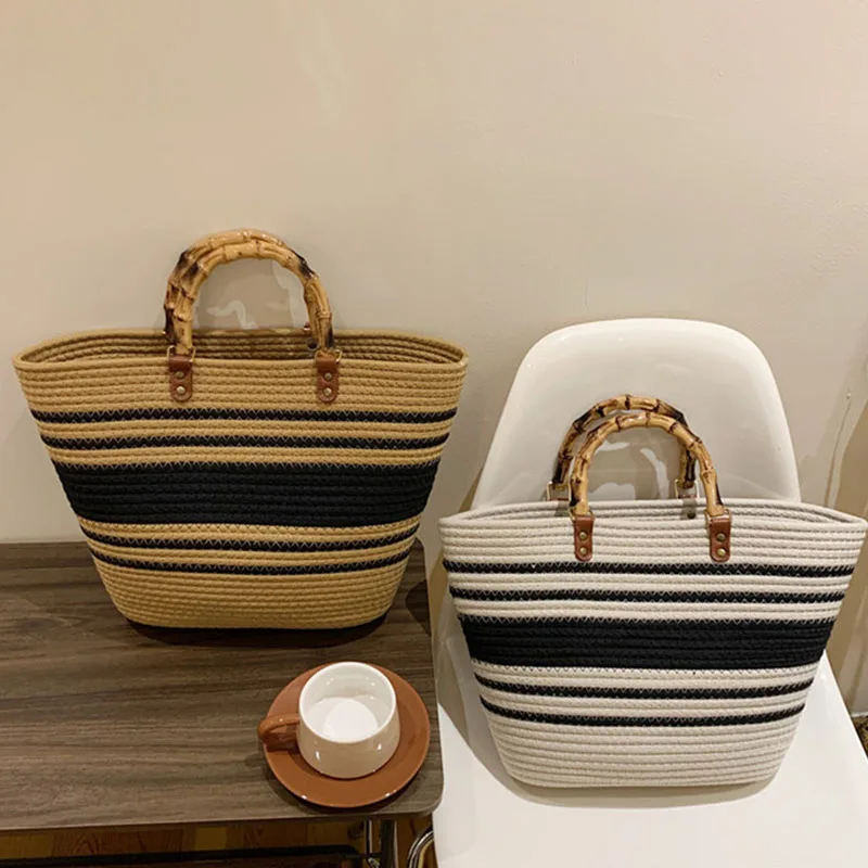 Holiday Travel Large Capacity Tote Beach Bags Women's New Fashion Knitted Handheld Shoulder Bag Simple Leisure Commuting Satchel