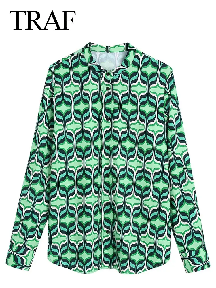 

TRAF Fashion Women's Shirt Spring And Autumn Long-sleeved Single-breasted Printing Casual Comfortable All-match Street Daily