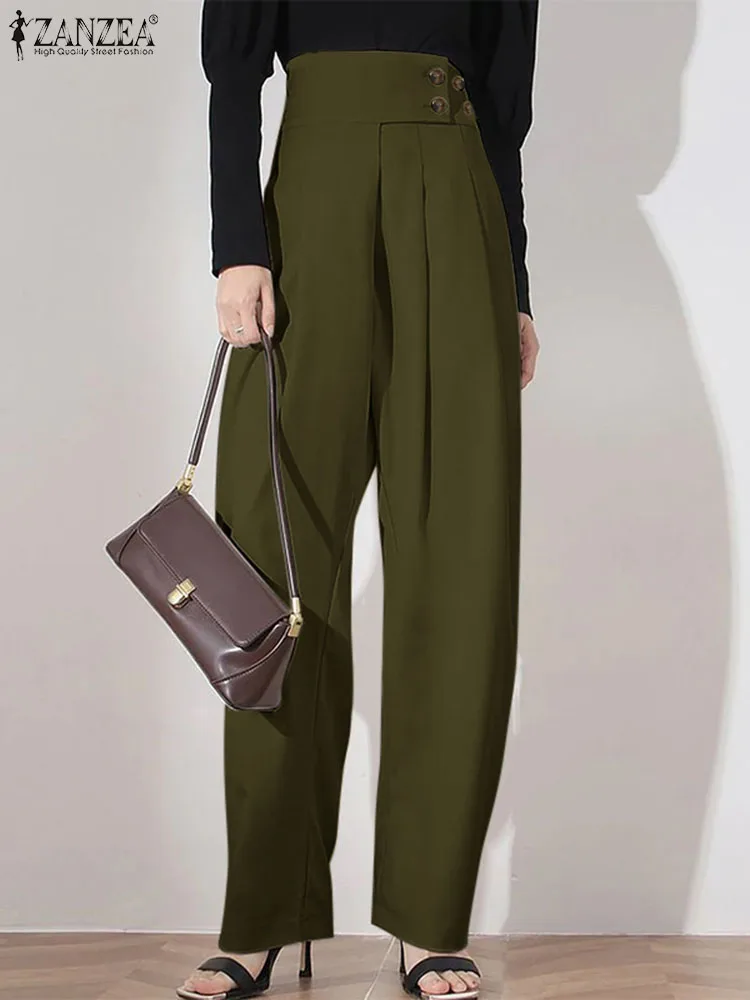 

Women High Waist Pants ZANZEA Office Lady Elegant Solid Pleated Long Trousers 2023 Summer Casual Commtuing Work Wear Pantalon