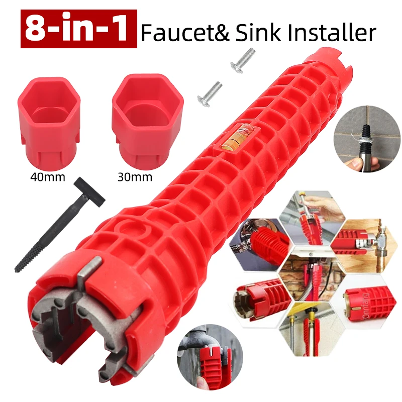 

8 in 1 sink faucet wrench repair tool non-slip kitchen bathroom faucet assembly key plumbing installation wrench