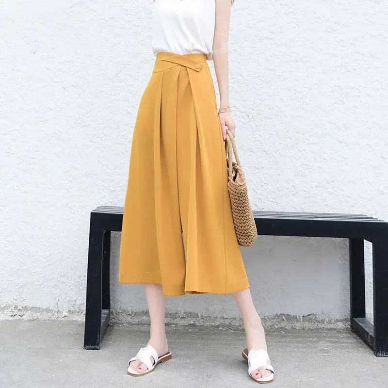 

Брюки Lucyever женские с широкими штанинами, тонкие свободные повседневные укороченные штаны с завышенной талией, однотонные уличные удобные плиссированные брюки, на лето