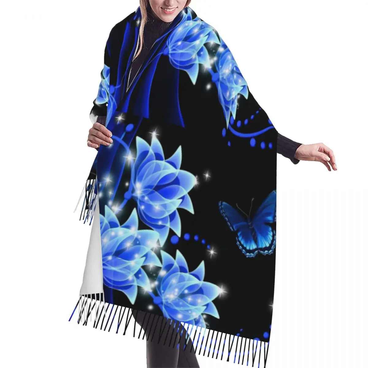 

Blue Butterfly Soft Cozy Cashmere Scarf Woven Wrap Womans Warm Shawl