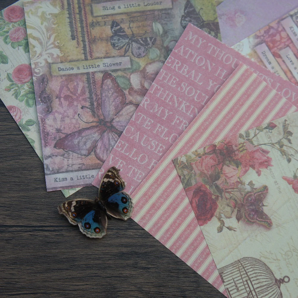 

30 Sheets DIY 14*14cm Pink Purple Crayon Drawing Butterfly Theme Craft Paper Scrapbooking Creative Paper DIY Gift Use