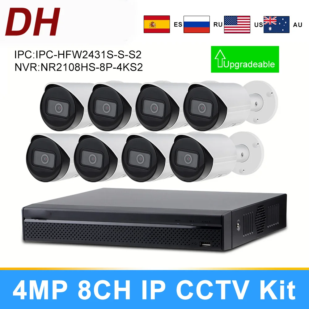 

Dahua CCTV Kit 4MP IP Camera NVR2108HS-8P-4KS2 4K IP Camera IPC-HFW2431S-S Mini Bullet P2P Surveillance System Easy To Install