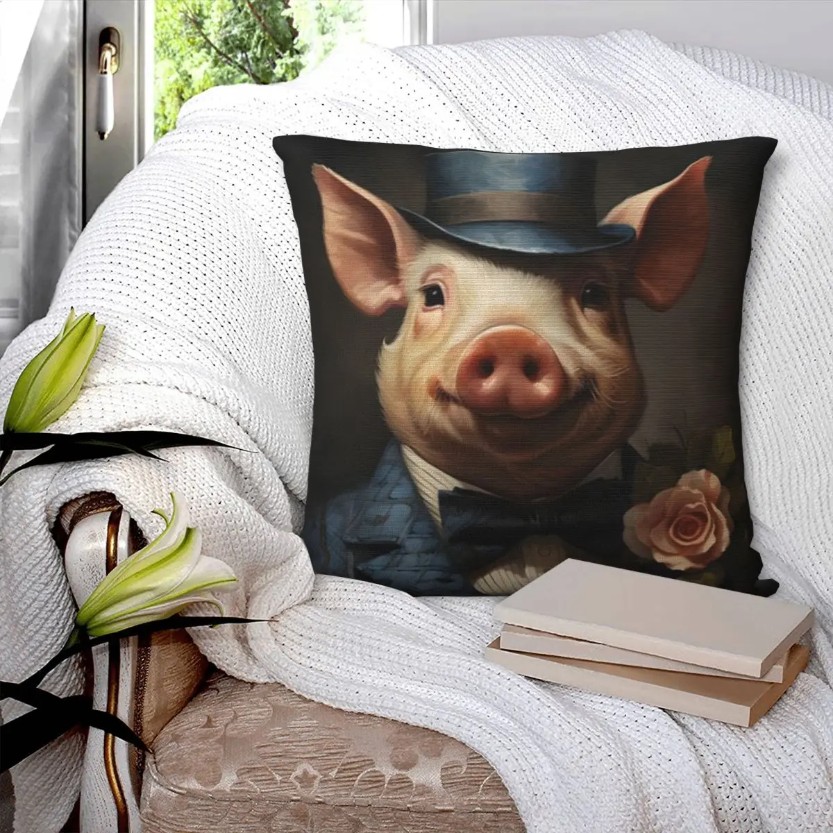 Свинья Портрет Даппер Животное Искусство Наволочка