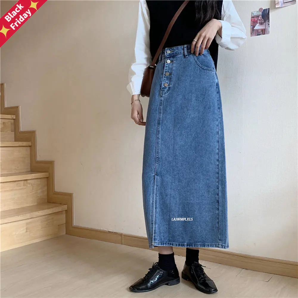

Women Long Casual 2023 Denim Skirt Spring Autumn Women A-line Long Maxi Skirts Woman High Waist Jeans Skirts
