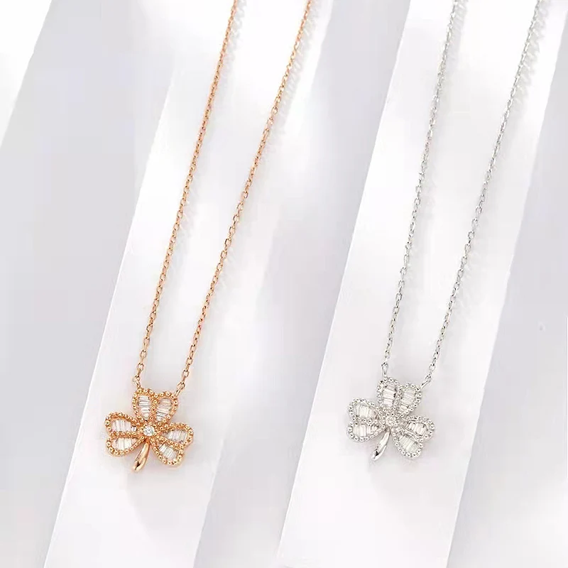 Ожерелье с подвеской в виде клевера из натурального бриллианта 18-каратного