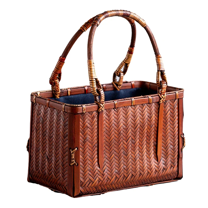 

1 Piece Bamboo Woven Storage Bags Travel Outdoor Tea Cozies Handmade Retro Basket