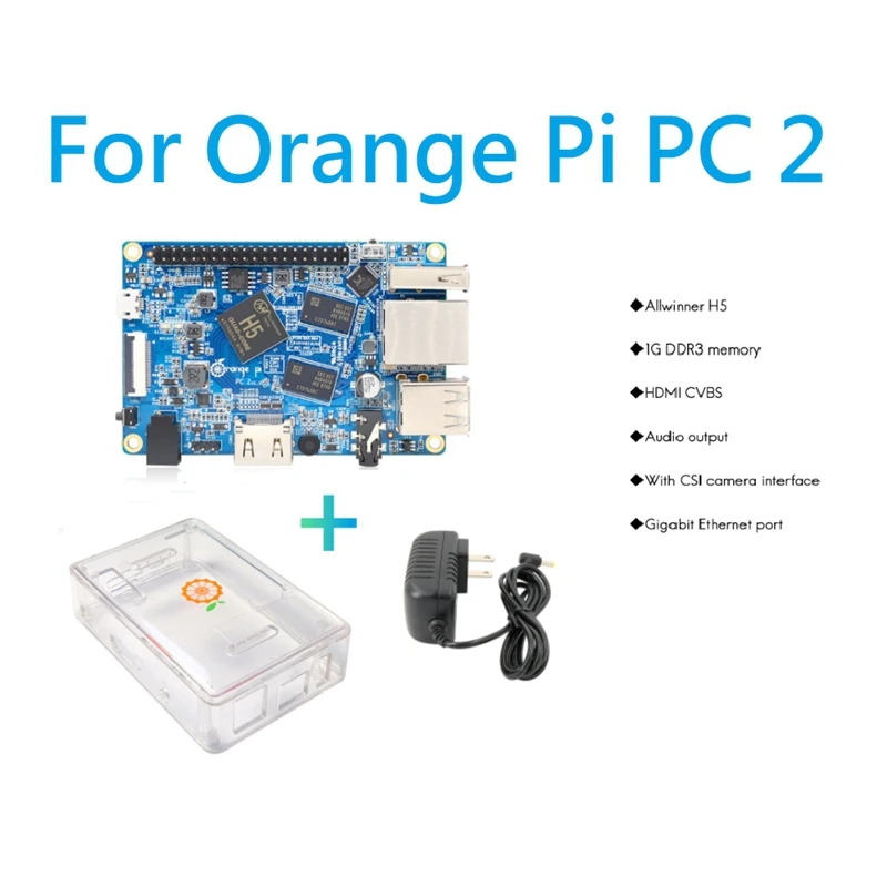 

For Orange Pi PC2 H5 1GB DDR3+Transparent Case+5V3A Charger Quad-Core 64-Bit Cortex-A53 Android4.4/Ubuntu/Debian US Plug