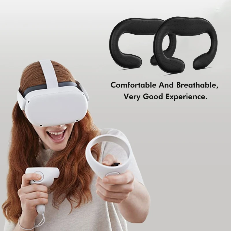 

D0UA 2pcs Breathable Leather Eye Mask Cover with Vent Hole Compatible with Quest 2 VR Glasses Anti-Leakage Face Covers