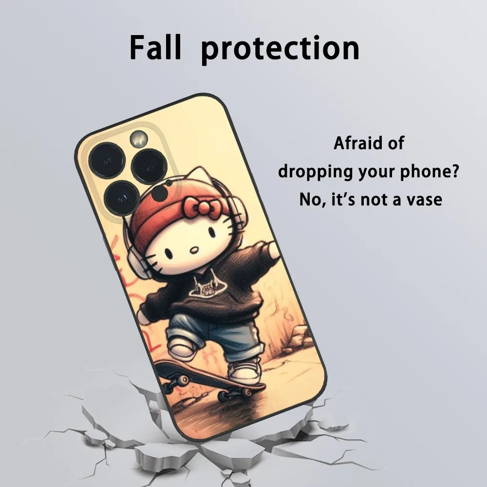 Чехол для телефона Hello Kitty Cool Skateboards iPhone 15 14 13 12 11 Pro Xs Max Mini XR X 78 Plus черный матовый