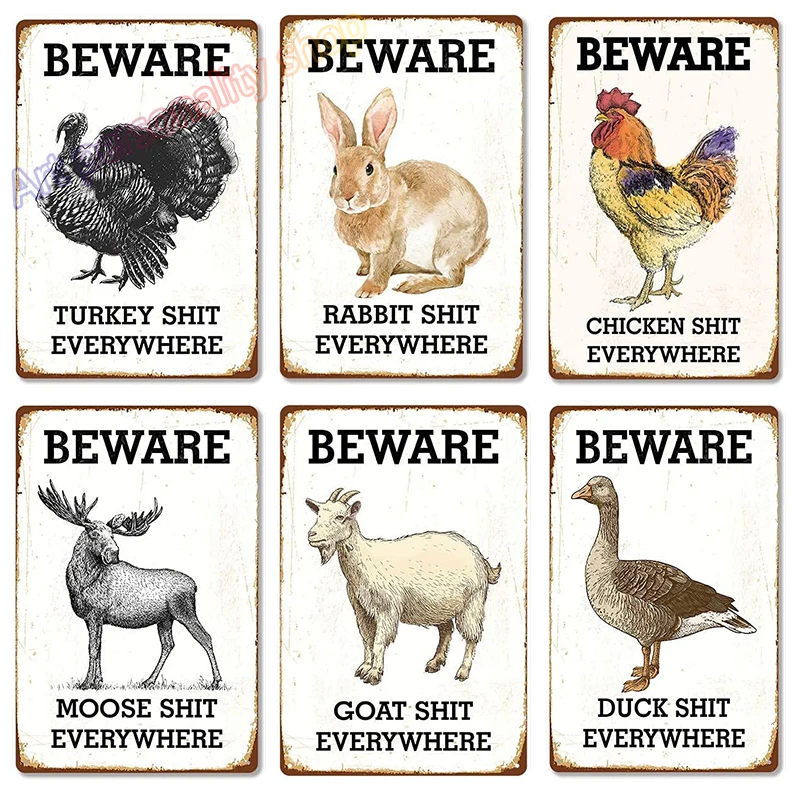 

Funny Metal Tin Sign Moose Beware Rabbit Shit Everywhere Shop Farm Ranch Cafe Home Decor Outdoor Indoor Vintage Poster 12x8 Inch