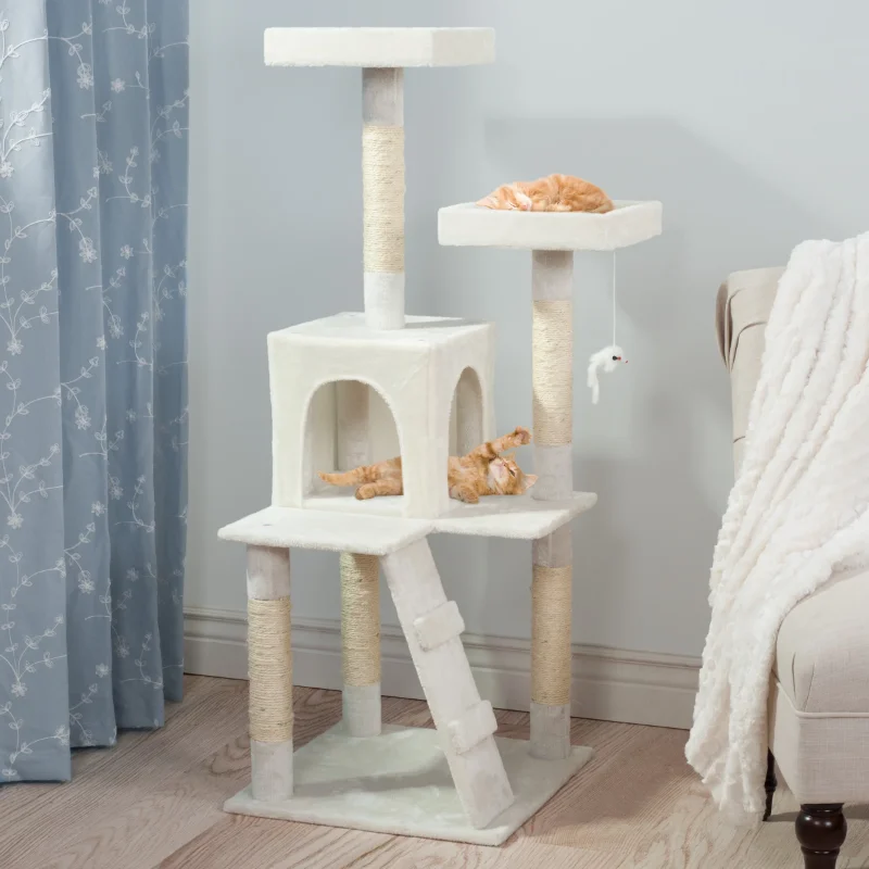 

4-Tier Cat Tower with Napping Perches, Cat Condo, Ladder, 5 Sisal Rope Scratching Posts, Hanging Toy – Cat Tree for Indoor Cats