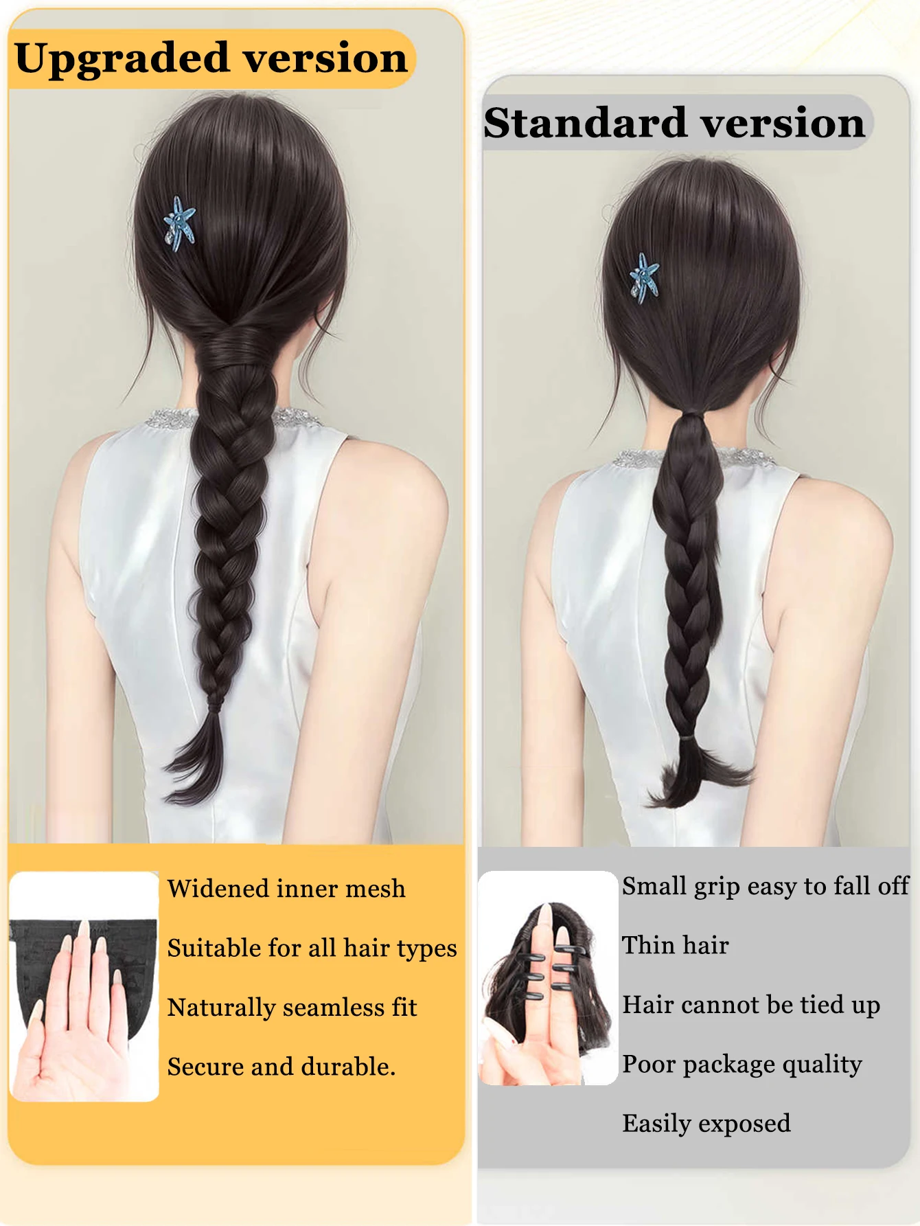 Фото LM Wrap Around French Braid Ponytail – длинный, сделанный вручную, искусственный хвост-коса для женщин, для повседневного элегантного стиля. №4
