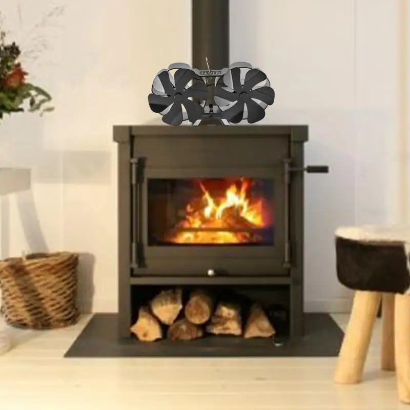 

Black Fireplace Double-head High-efficiency Heat Dissipation 12 Blade Wood Burner Silent High-temperature Fireplace Fan SF707T