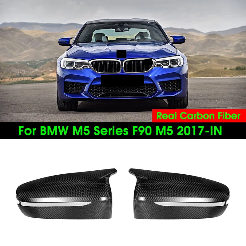 

Настоящие сухие боковые крышки зеркал заднего вида из углеродного волокна для BMW M5 серии F90 2017-IN OEM-стиль, крышка зеркала, 1 пара глянцевых