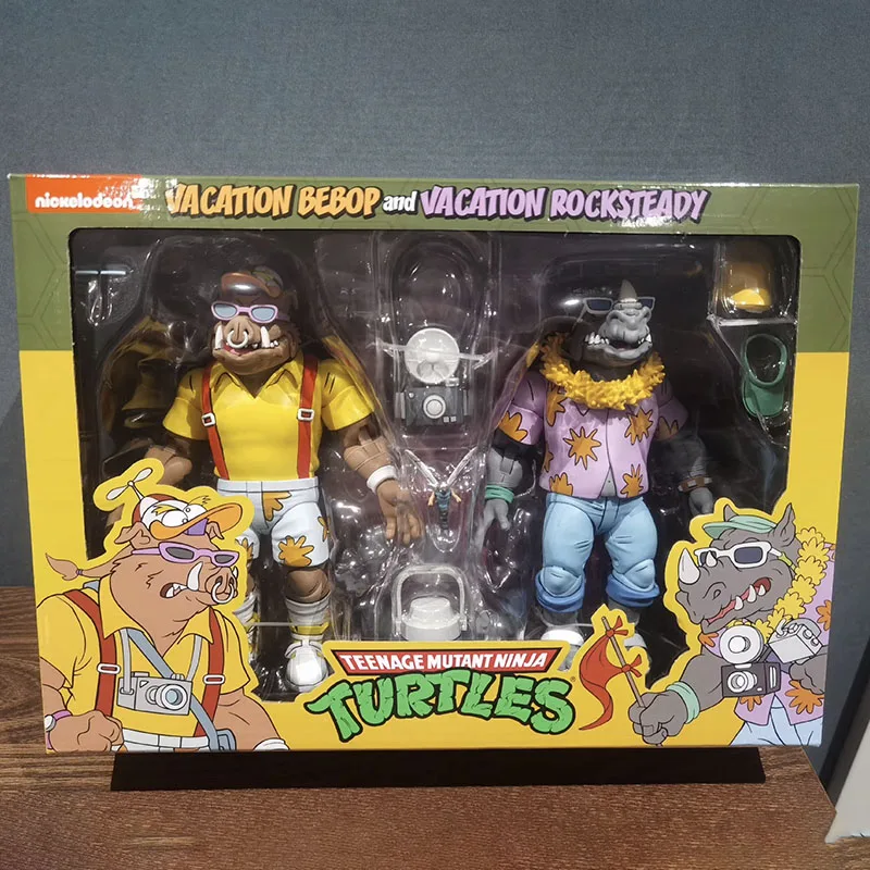 Фото Фигурка черепахи-ниндзя NECA 54359 Bebop and Rocksteady, экшн-фигурки, 7-дюймовая подвижная модель куклы, подарок для детей, оригинал №1