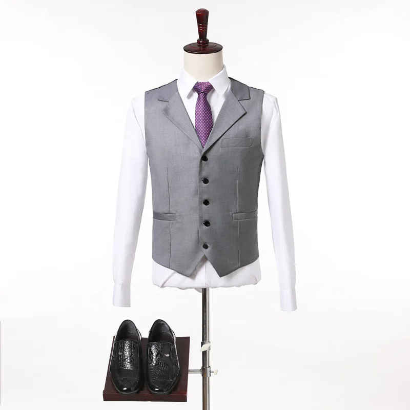 Men's Single-Breasted Grey Western Fittings Business Office Daily Banquet Wedding Groom 3 Piece Set images - 3