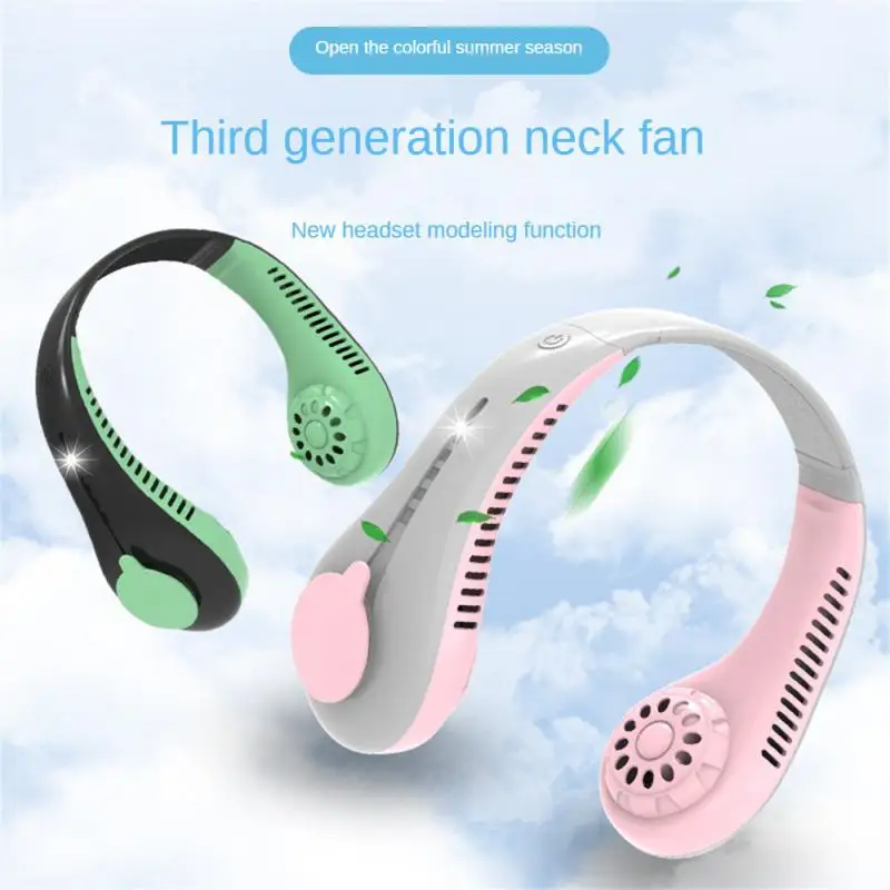 

With Led Lighting Led Light Lazy Fan Abs Twin-turbine Blast Design Electric Mini Sports Fan Three-speed Wind Speed Green