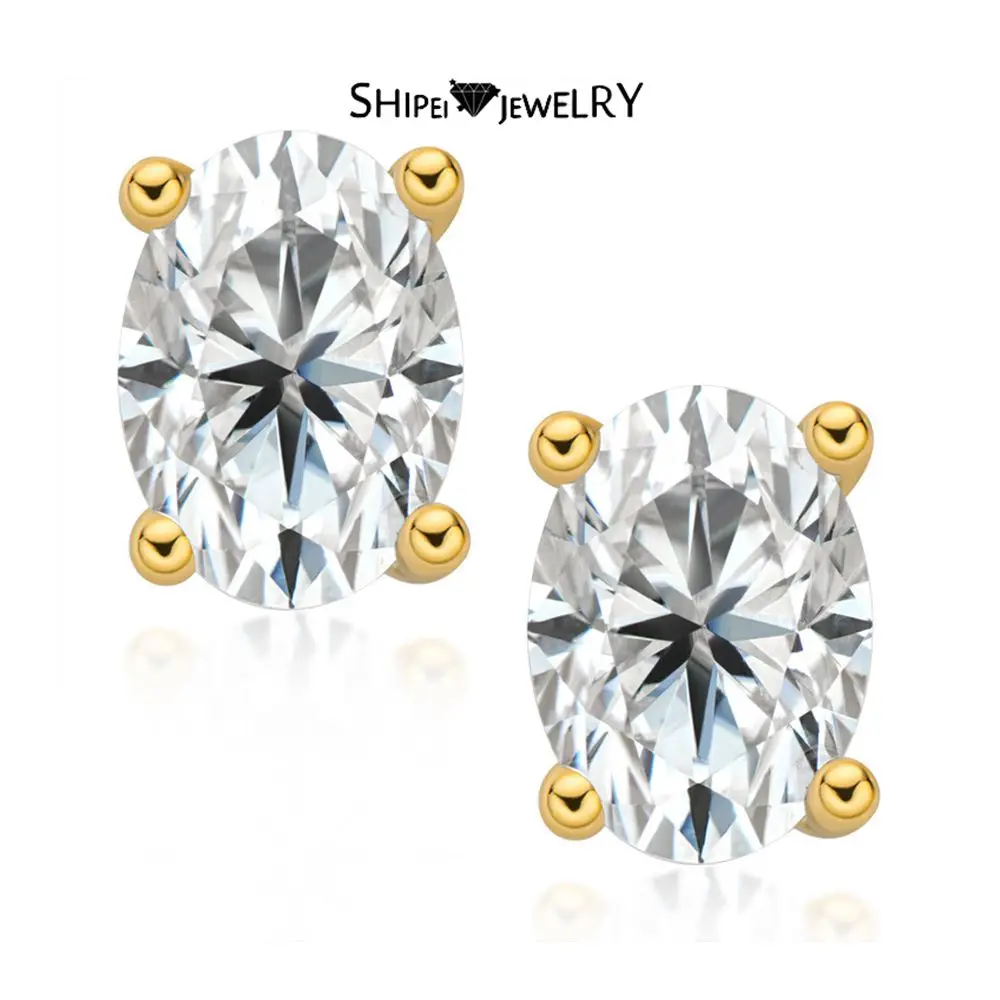 

Shipei 925 Sterling Silver 0.5-1 CT Oval Cut Real Moissante Diamonds Gemstone Engagement Simple Ear Studs Earrings Fine Jewelry