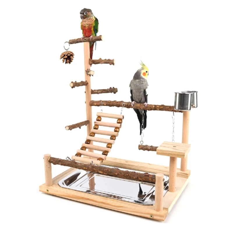 

Natural Wooden Parrot Playstands Bird Swing Climbing Ladder Bridge Perch