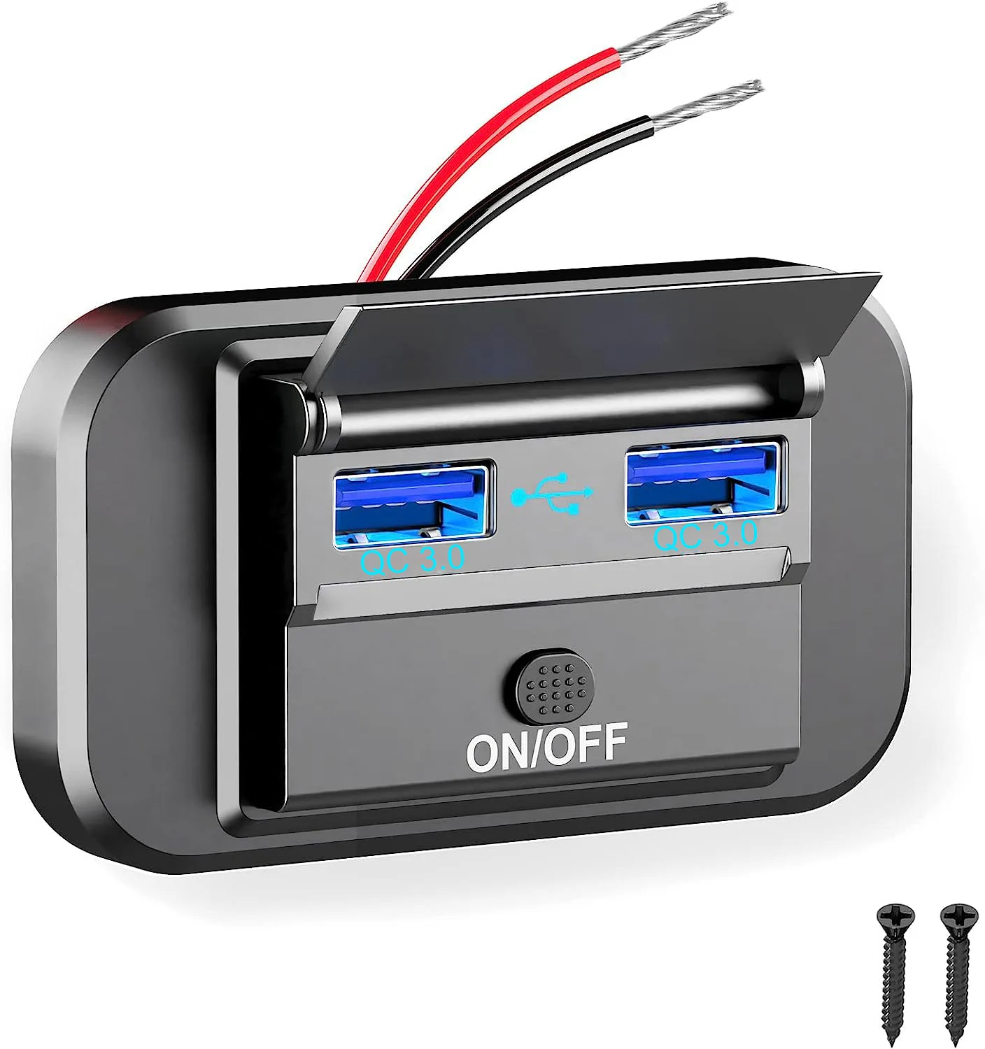 

Двойная USB-розетка для автомобильного зарядного устройства, адаптер питания с кнопкой переключения, пылезащитная крышка 12 В/24 В для мотоцикла, грузовика, квадроцикла, лодки