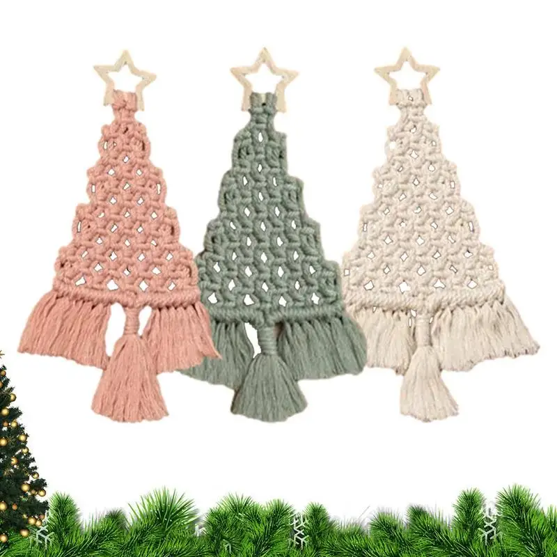 

Christmas Tree Macrame Kit Woven Christmas Tree DIY Hanging Ornaments Christmas DIY Cotton Cord Wall Hanging Woven DIY Kit For