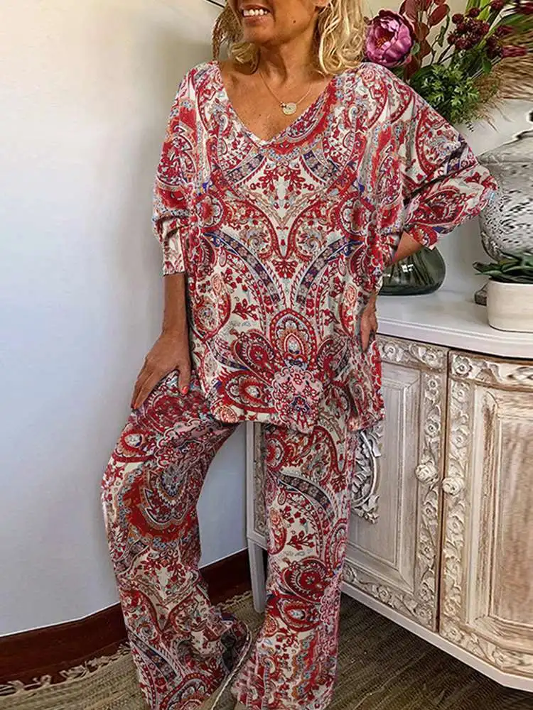 Женский комплект из 2 предметов блузка с V-образным вырезом и длинным рукавом