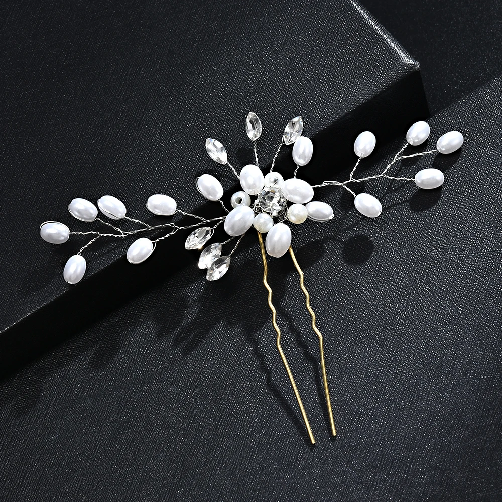 

Pearl Hair Pin Clip for Women Luxury Crystal Rhinestone Wedding Hairpins Sticks Gold Prom Bride Bridesmaid Hair Accessories