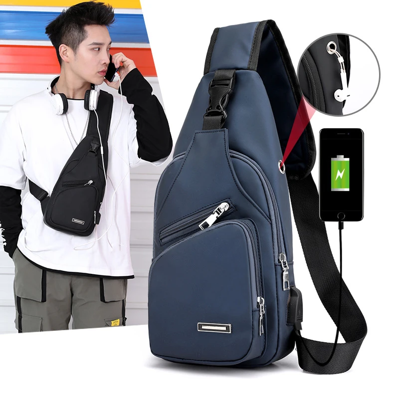 

Men Large Capacity Bag Crossbody Extended Straps Cross Body Travel Chest Bag Hiking Casual Shoulder Daypack With Headphone Hole