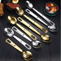38cm long handle serving spoon strainer stainless steel colander for public soup fat skimmer dishes gold scoop kitchen utensils