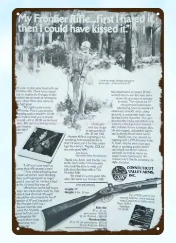 1980 CVA Frontier винтовка охотничий лес металлический жестяной знак для офиса