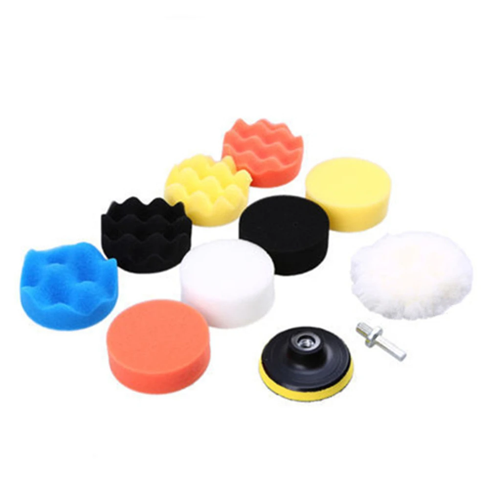 3inch 4inch Car Polishing Disc 11Pcs Self-Adhesive Buffing Waxing Sponge Wool Wheel Polishing Pad For Car Polisher Drill Adapter