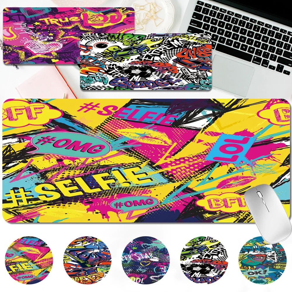 

Anti-slip Gaming Mouse Pad Large Computer Mousepad Graffiti Art Pattern Leather Office Laptop Mousemat 30x80CM/30x60CM Mause Mat