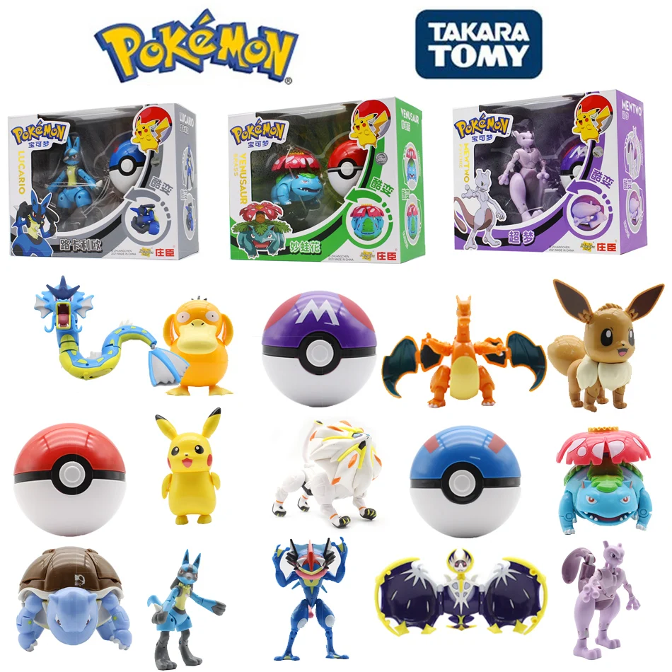 

Genuine Pokemon Original Box Anime Cartoon Figure Pikachu Deformation Toy Pocket Monster Pokeball Gyarados Mewtwo Model Toy Gift