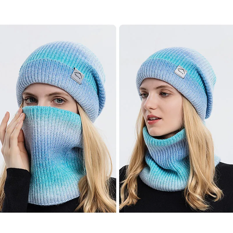 Женский набор из двух шарфов плюшевая вязаная шапка градиентного цвета теплые