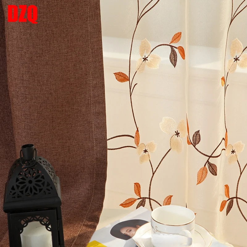 

American Country Pastoral Style Embroidery Flower Balcony Bedroom Bay Window High-end Curtains for Living Dining Room Bedroom