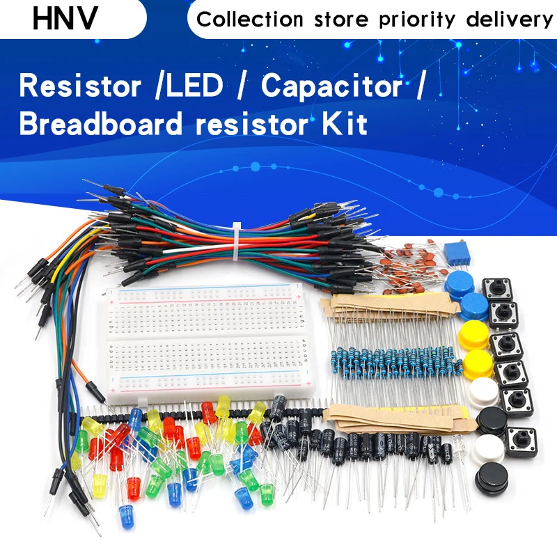

Стартовый комплект для резистора arduino/СВЕТОДИОДА/конденсатора/джамперных проводов/набор макетных резисторов в розничной коробке