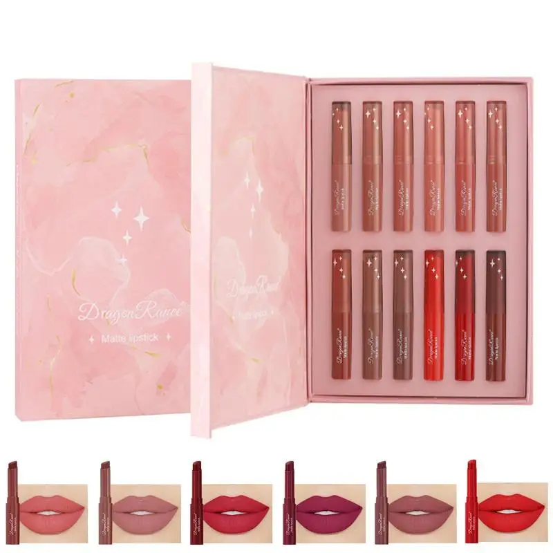 

Lip Gloss Set 12 Colors Makeup Lipstick Long Wear Lipstick High Color Rendering And Velvet Matte Effect For Dating Daily