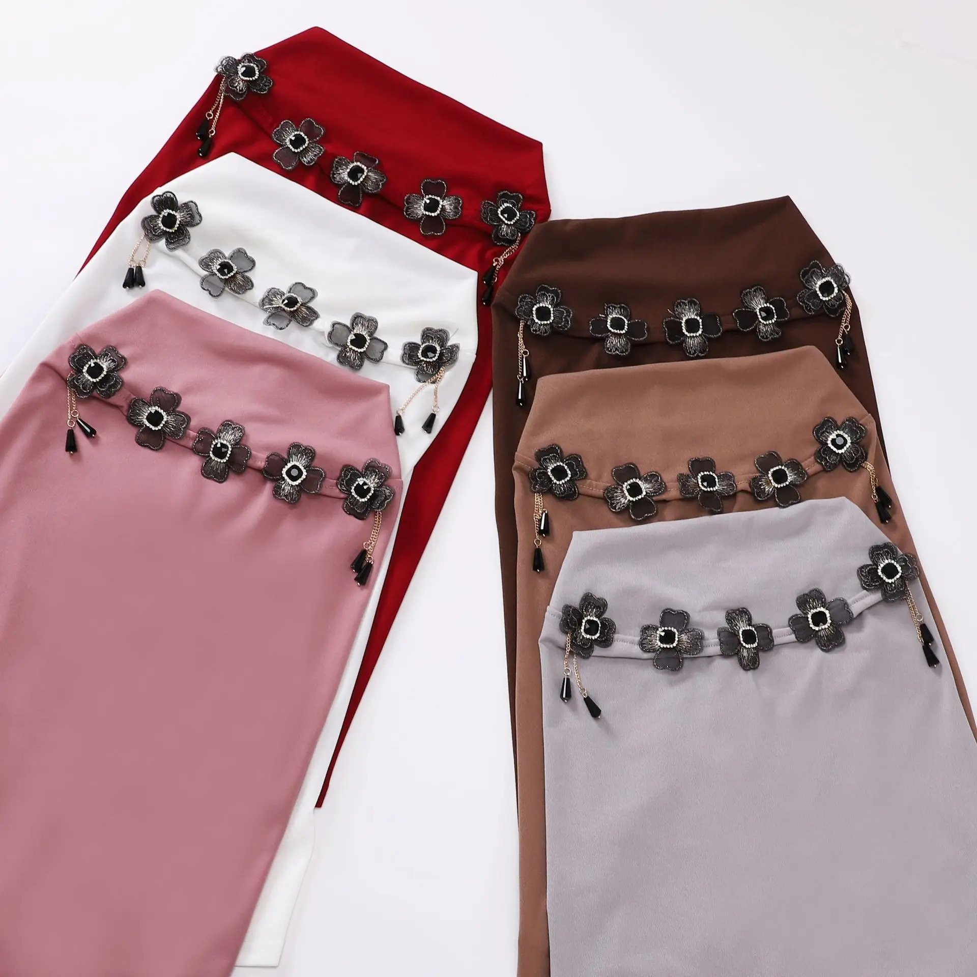 Сплошной цвет цветок стразы хиджабы Амира мгновенный мусульманский женский