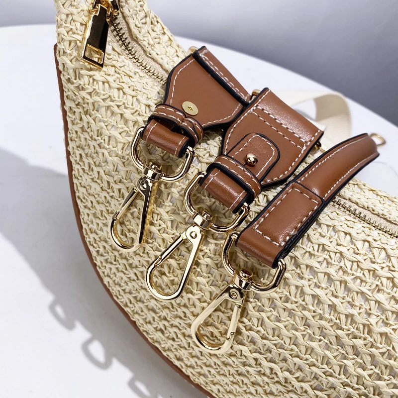 Пляжные соломенные сумки в богемном стиле с полумесяцем для женщин роскошная