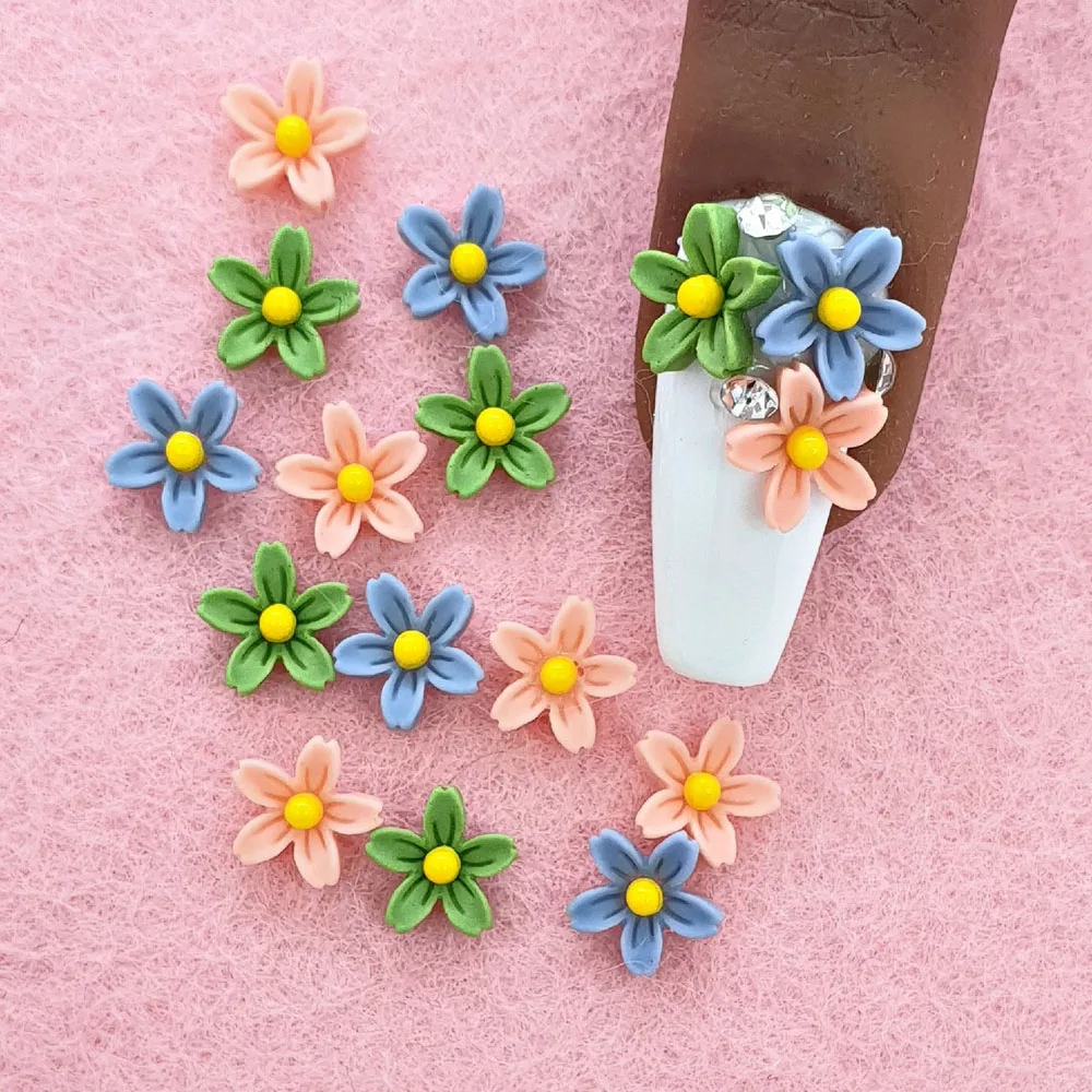 

100PCs 7mm 3D Mix Color Manicure Nail Art Decorations Five Petal Flower White/Pink/Yellow Nail Accessories Tool Manicure Ornamen