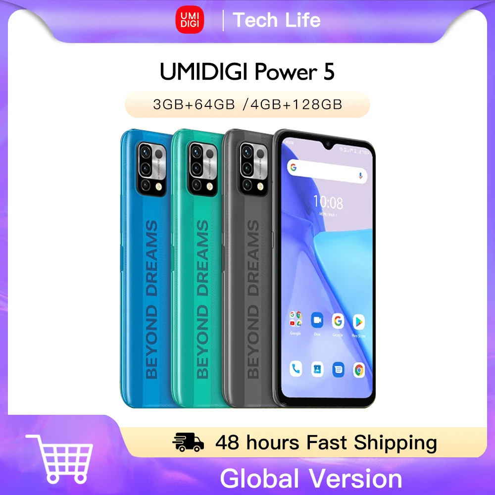 Global Version UMIDIGI Power 5 New 2022 Smartphone 6.53'' Full Screen Android 11 Helio G25 16MP AI Triple Camera 6150mAh Phone
