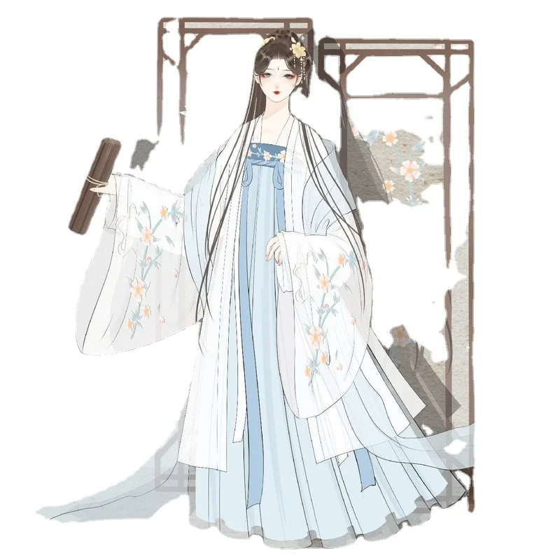 

Hanfu Spring, Summer and Autumn Female Student Embroidered Large Sleeved Shirt Chest Length Ru Skirt