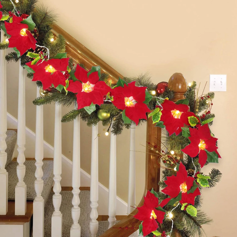 

Wreath String Light Christmas Decor Flowers Garden Holiday Home Lights Poinsettia String Xmas Convenient Durable