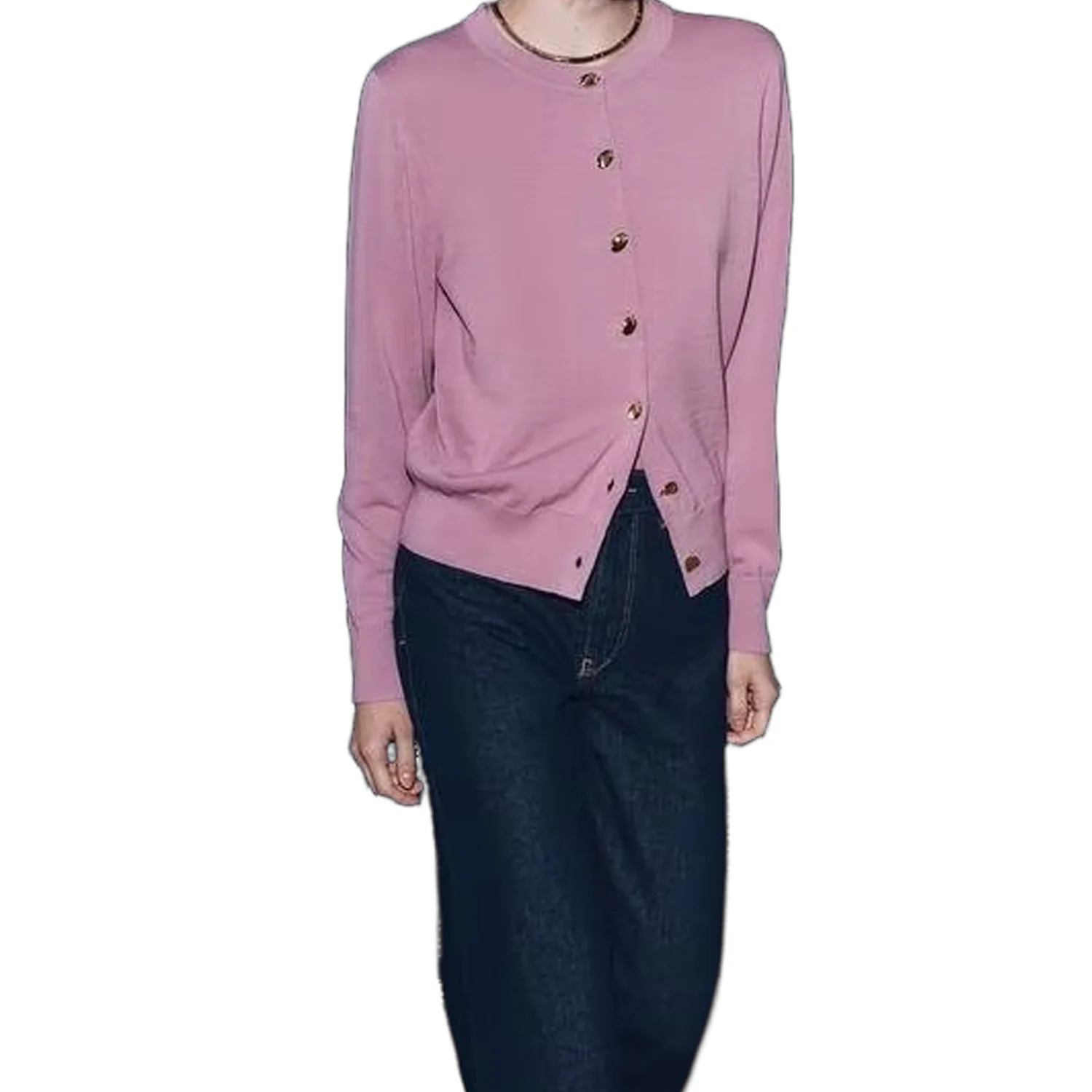 Женский Монохромный Золотой Трикотажный Кардиган С Глубоким V-образным Вырезом