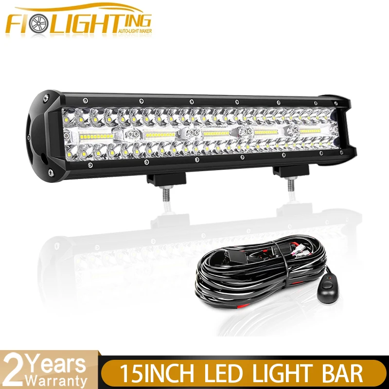 

FILighting Triple Row 15in 300W LED Light Bar 30000LM Offroad Wire Kit Combo Beam For Tractor 4X4 UAZ Offroad 4WD ATV Truck 12V