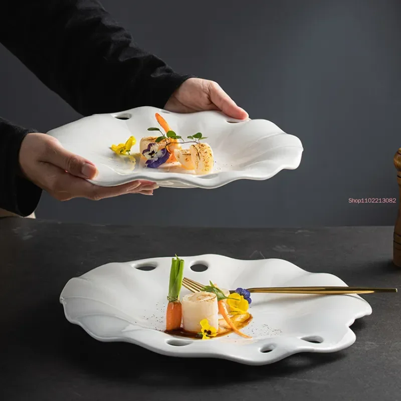 

Leaf Dish Ceramic Cold Conception Lotus Restaurant Plate Creative Artistic High-end Dish Tableware Plate Plate Plate Irregular